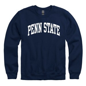 navy crew neck sweatshirt with white arched Penn State